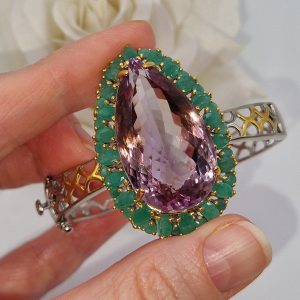 Браслет серебро природный аметрин + изумруд