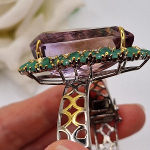 Браслет серебро природный аметрин + изумруд