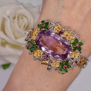 Браслет серебро натуральный аметрин + мульти