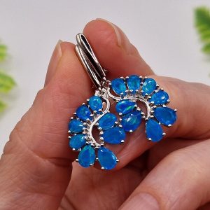 Серьги серебро природный голубой опал