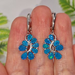 Серьги серебро натуральный голубой опал