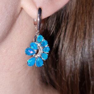 Серьги серебро природный голубой опал