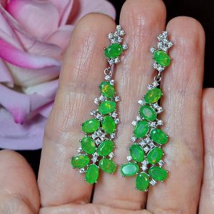 Серьги серебро натуральный зелёный опал