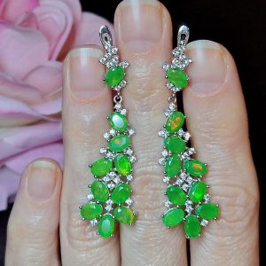 Серьги серебро природный зелёный опал