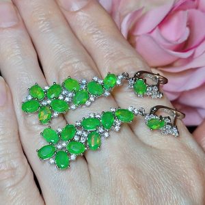 Серьги серебро натуральный зелёный опал