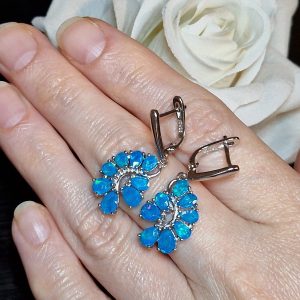 Серьги серебро природный голубой опал