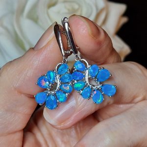 Серьги серебро природный голубой опал