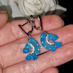 Серьги серебро натуральный голубой опал