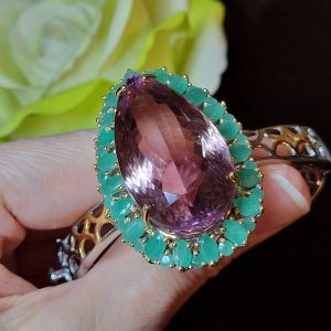 Браслет серебро природный аметрин + изумруд