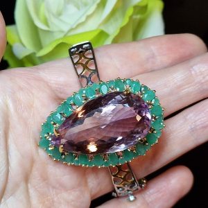 Браслет серебро натуральный аметрин + изумруд