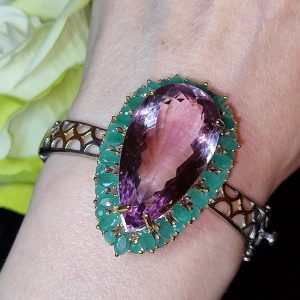 Браслет серебро природный аметрин + изумруд