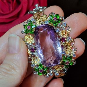 Браслет серебро натуральный аметрин + мульти