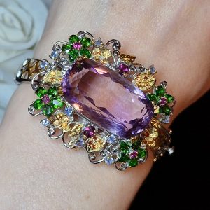 Браслет серебро натуральный аметрин + мульти