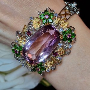 Браслет серебро натуральный аметрин + мульти