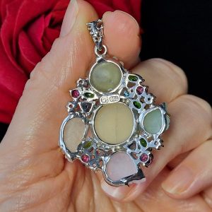 Кулон серебро природный лимонный кварц + аметист + авантюрин