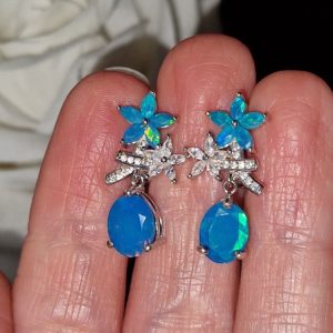 Серьги серебро природный голубой опал