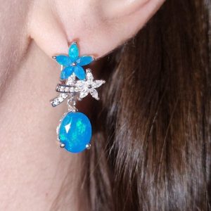 Серьги серебро природный голубой опал