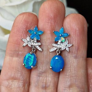 Серьги серебро натуральный голубой опал