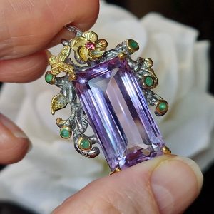 Подвес серебро натуральный аметист + изумруд