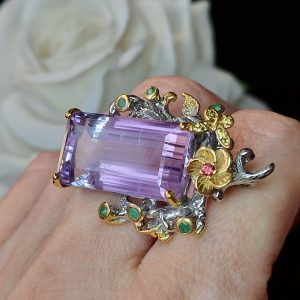 Кулон серебро природный аметист + изумруд