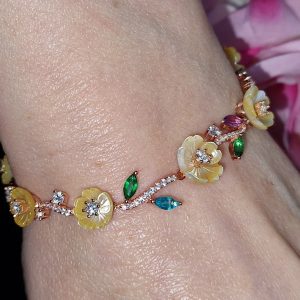 Браслет серебро природный перламутр + топаз + аметист