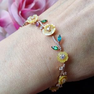 Браслет серебро природный перламутр + топаз + аметист