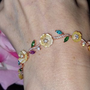 Браслет серебро натуральный перламутр + топаз + аметист