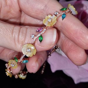 Браслет серебро природный перламутр + топаз + аметист