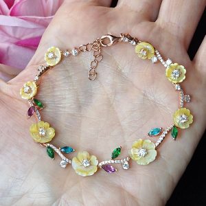 Браслет серебро натуральный перламутр + топаз + аметист