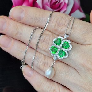 Ожерелье серебро природный зелёный топаз + жемчуг