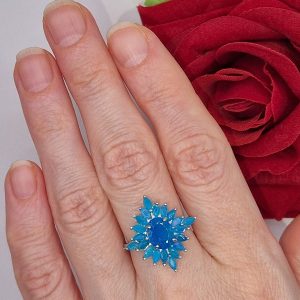 Кольцо серебро природный голубой опал