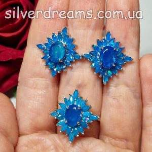 Гарнитур серебро природный голубой опал