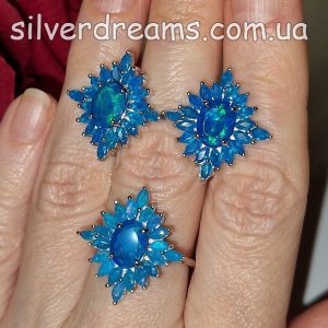 Комплект серебро натуральный голубой опал