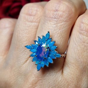 Перстень серебро натуральный голубой опал