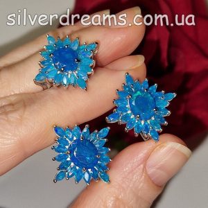 Гарнитур серебро натуральный голубой опал