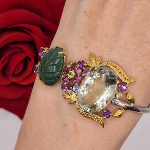 Браслет серебро натуральный празиолит + авантюрин + мульти