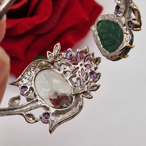 Браслет серебро природный зелёный аметист (празиолит) + авантюрин + мульти