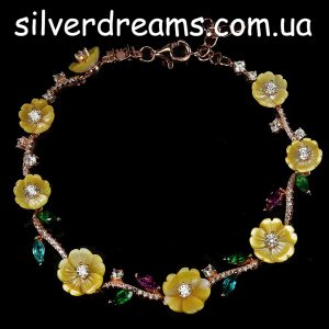 Браслет серебро натуральный перламутр + мульти