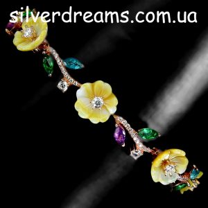 Браслет серебро природный перламутр + мульти