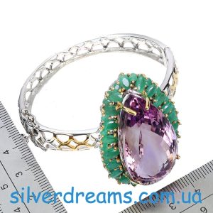 Браслет серебро природный аметрин и изумруд
