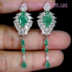 Серьги серебро природный изумруд