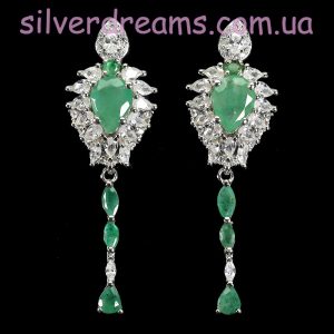 Серьги серебро натуральный изумруд