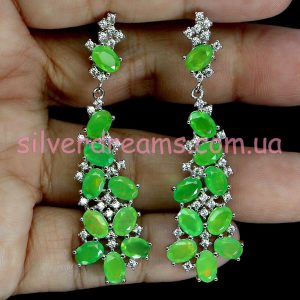 Серьги серебро натуральный зелёный опал