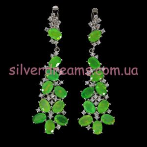 Серьги серебро природный зелёный опал