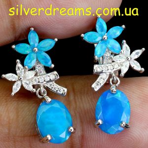 Серьги серебро натуральный голубой опал