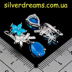 Серьги серебро натуральный голубой опал