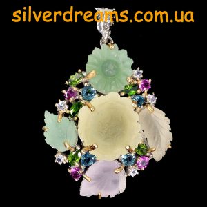 Кулон серебро природный лимонный кварц + аметист + авантюрин + мульти