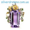 Подвес серебро натуральный аметист и изумруд