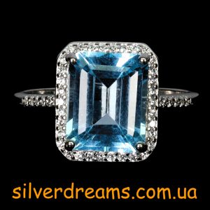 Кольцо серебро природный голубой топаз