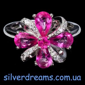 Кольцо серебро натуральный розовый топаз